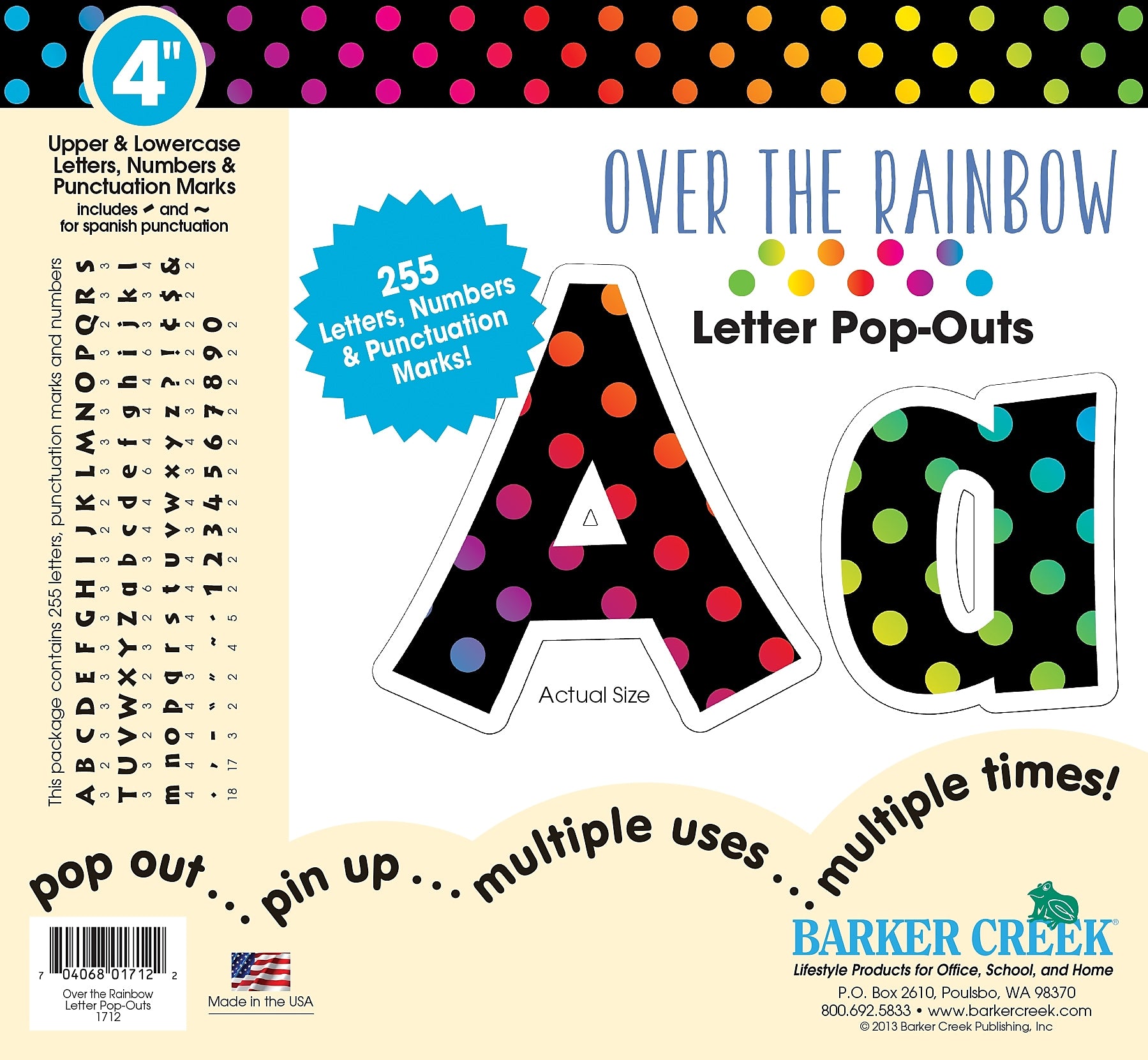 Barker Creek Over the Rainbow  4" Letters and Numbers, Multicolored, 255/Pack (LL1712)