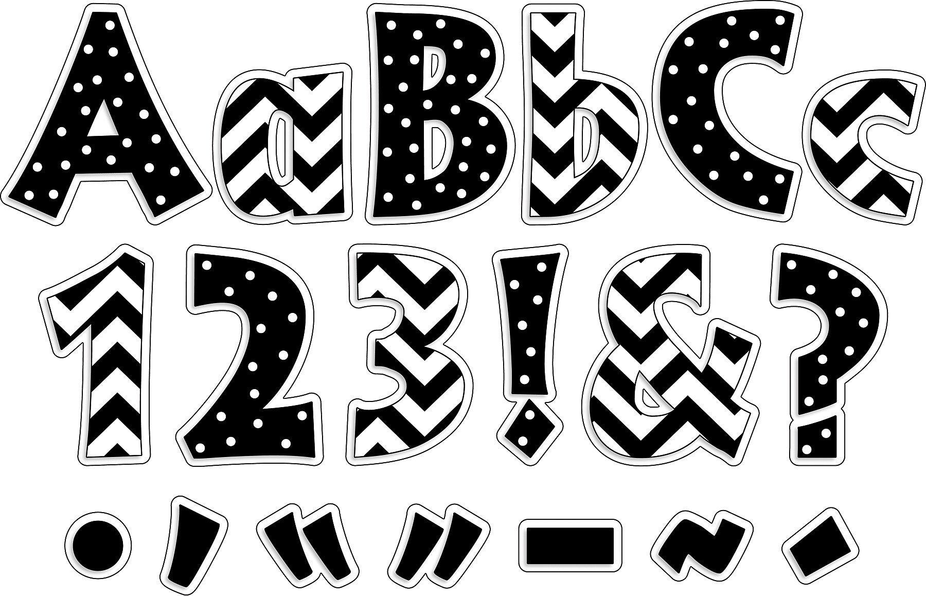Barker Creek Chevron & Dots  4" Letters and Numbers, Multicolored, 255/Pack (LL1720)