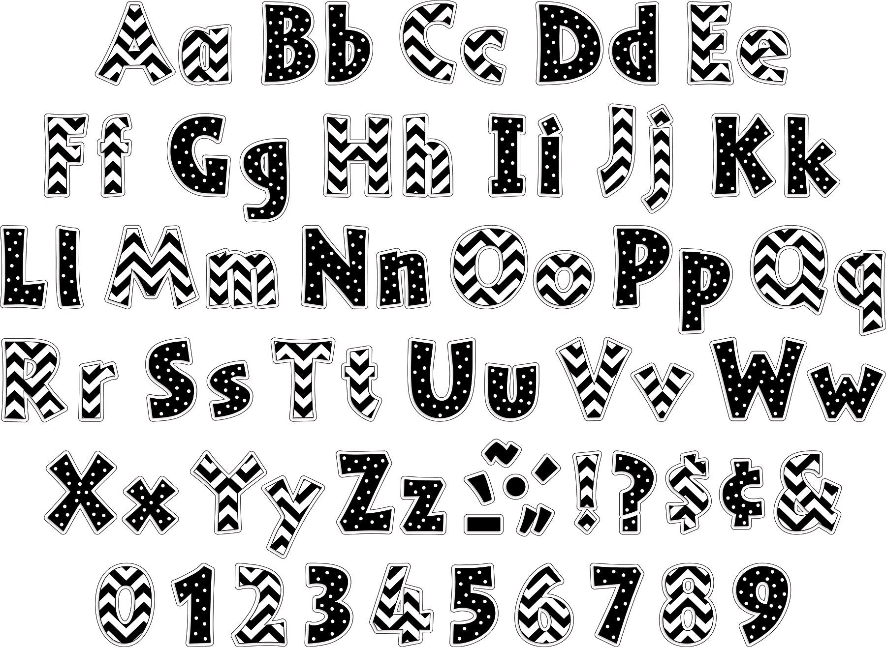 Barker Creek Chevron & Dots  4" Letters and Numbers, Multicolored, 255/Pack (LL1720)