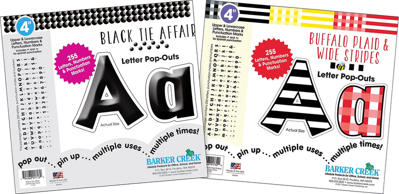 Barker Creek Black & White, Buffalo Plaid  4" Letters and Numbers, Multicolored, 510/Pack (4141)