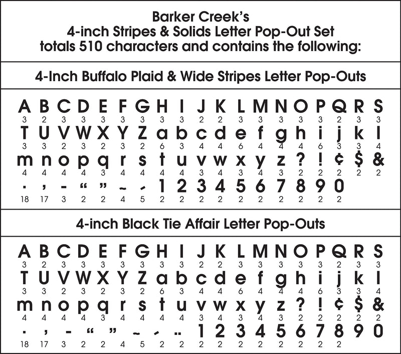 Barker Creek Black & White, Buffalo Plaid  4" Letters and Numbers, Multicolored, 510/Pack (4141)