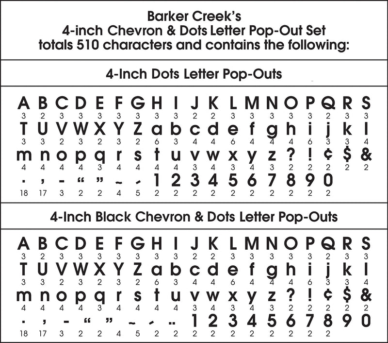 Barker Creek Chevron & Dots  4" Letters and Numbers, Multicolored, 510/Pack (4301)
