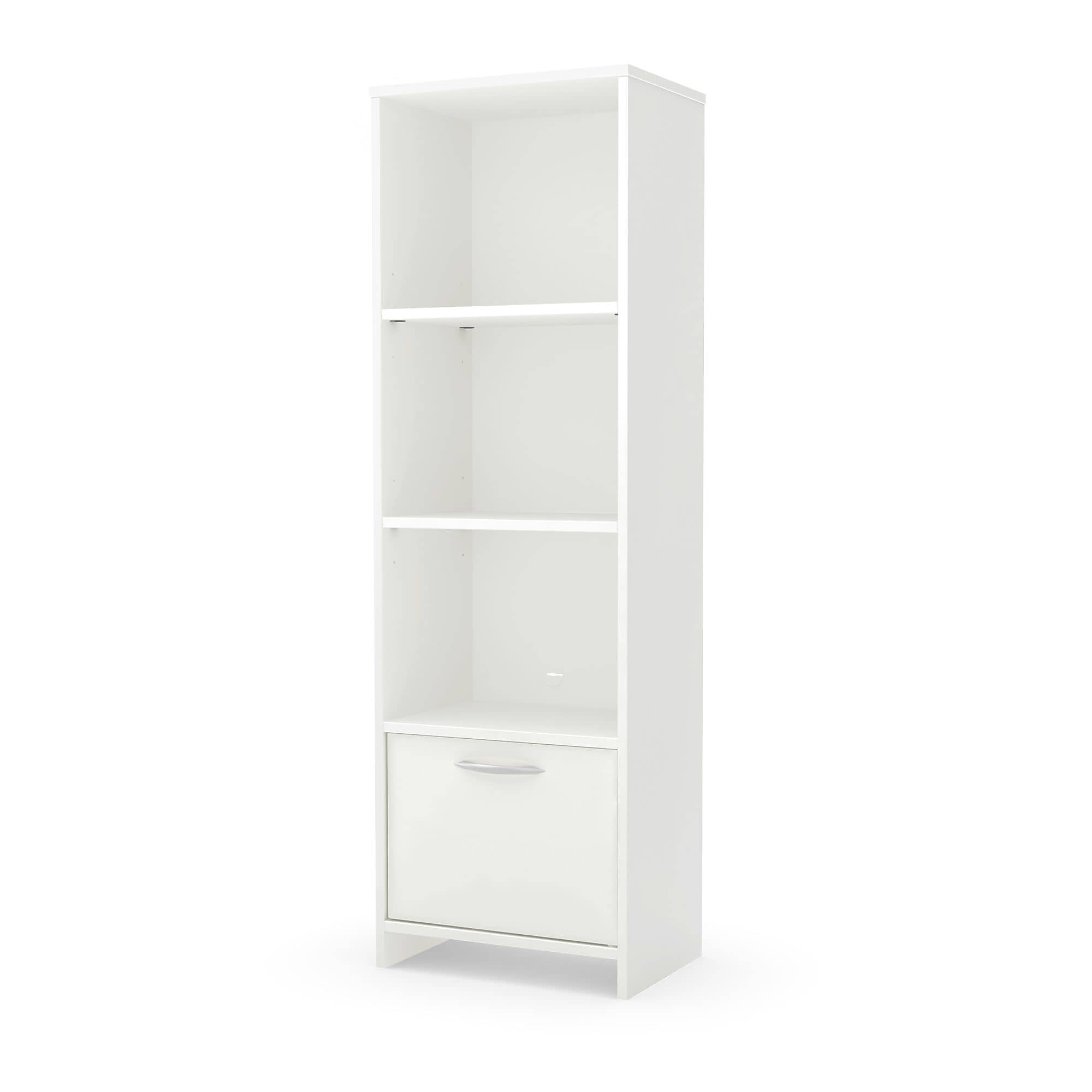 South Shore Step One Narrow 3-Shelf Bookcase with Door, Pure White (10249)