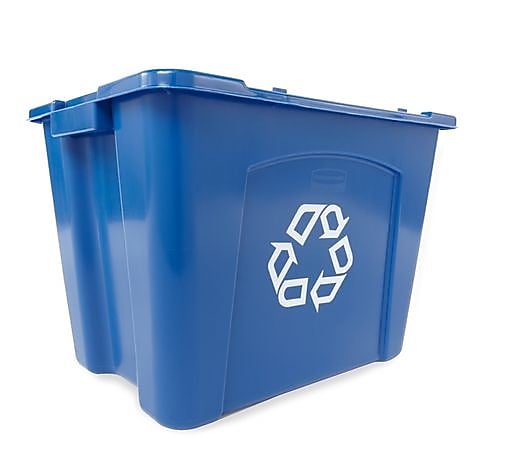 Rubbermaid Commercial Products Plastic Recycling Bin, 14 Gallon, Blue (FG571473BLUE)
