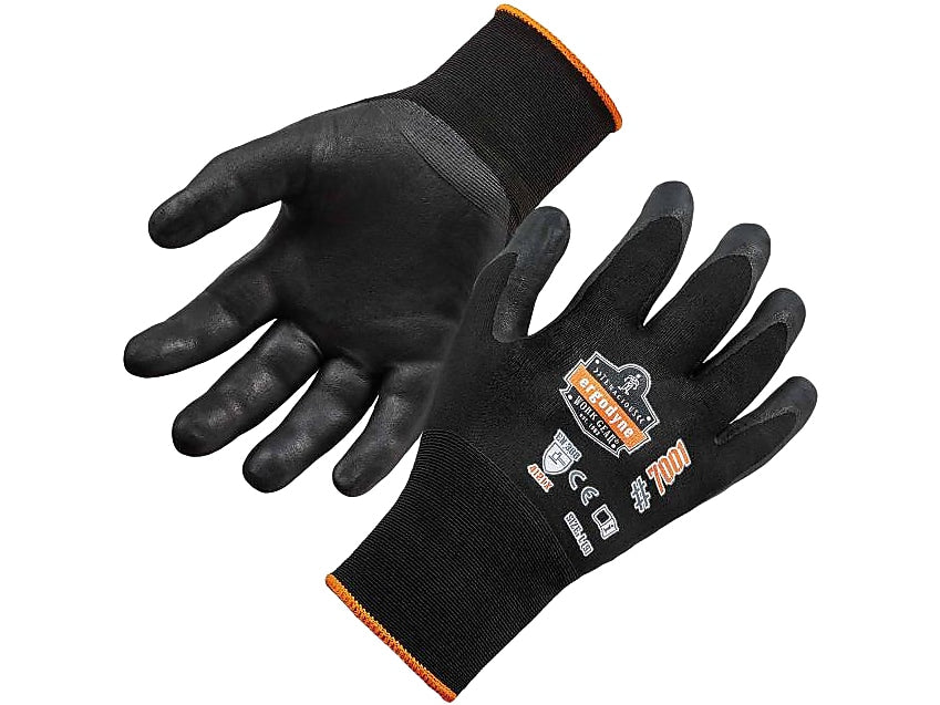 Ergodyne ProFlex 7001 Nitrile Coated Gloves, ANSI Level 3 Abrasion Resistance, Black, Large, 12 Pairs (17954)