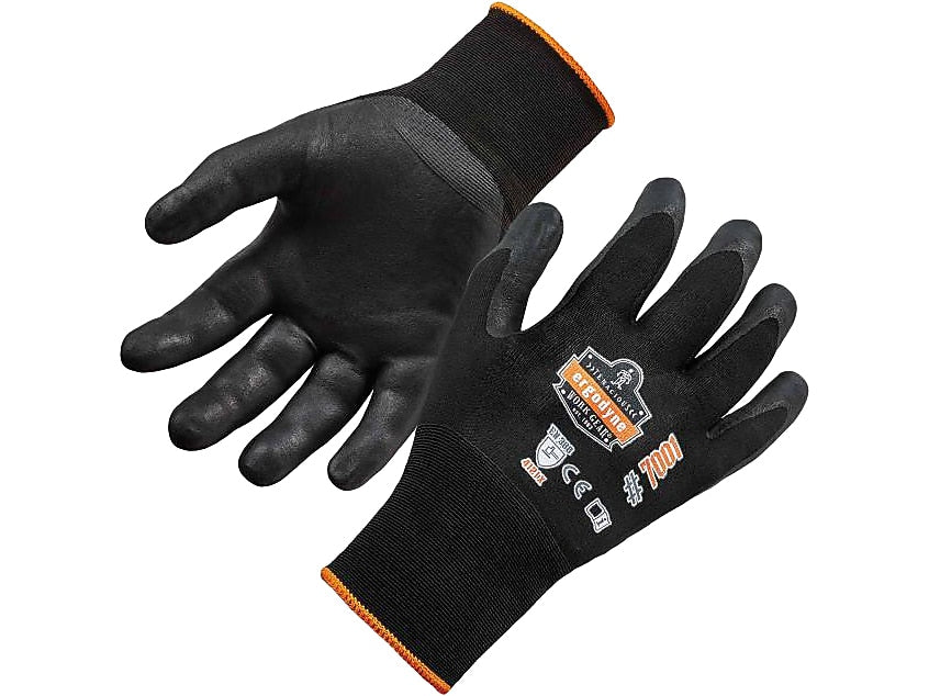 Ergodyne ProFlex 7001 Nitrile Coated Gloves, ANSI Level 3 Abrasion Resistance, Black, XL, 12 Pairs (17955)