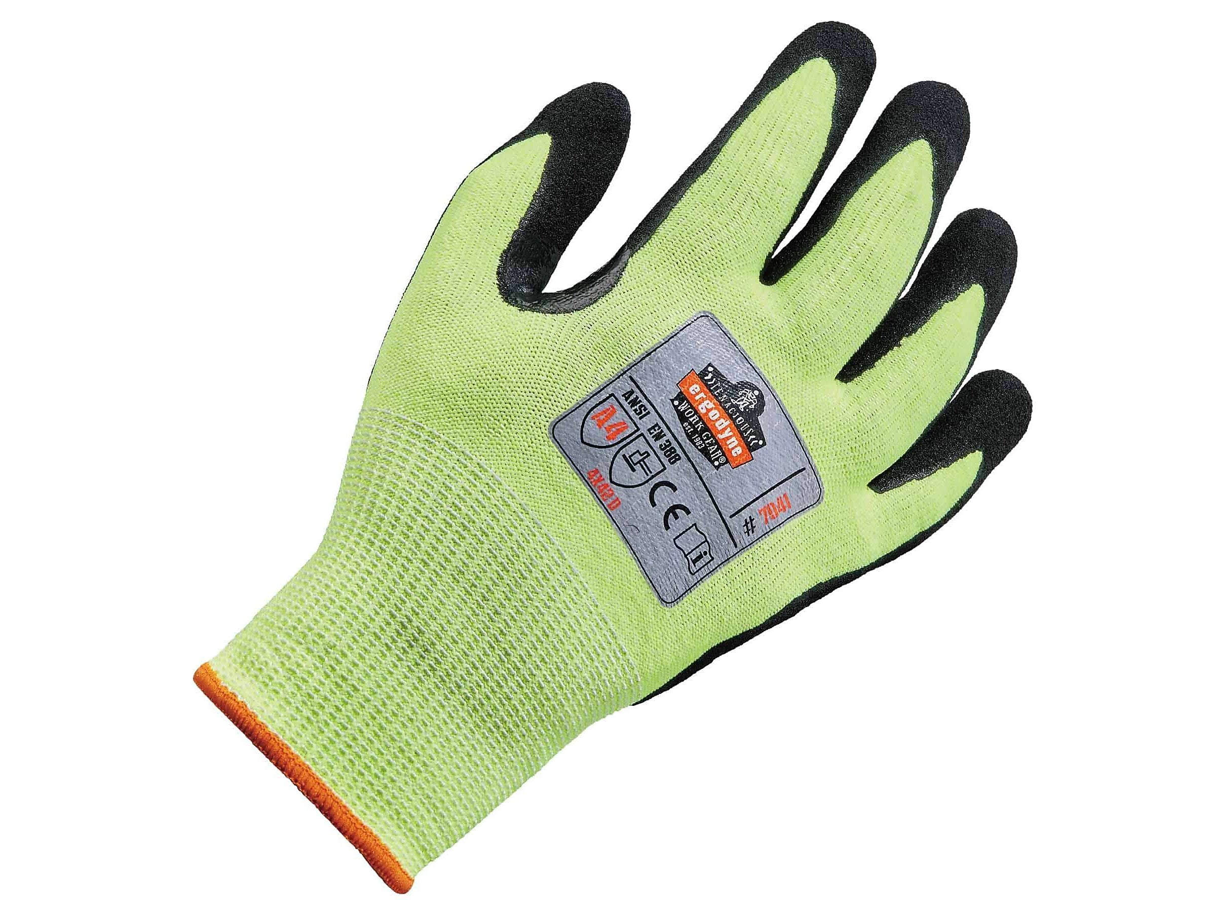 Ergodyne ProFlex 7041 Hi-Vis Nitrile-Coated Cut-Resistant Gloves, ANSI A4, Wet Grip, Lime, Small, 12 Pairs (17812)