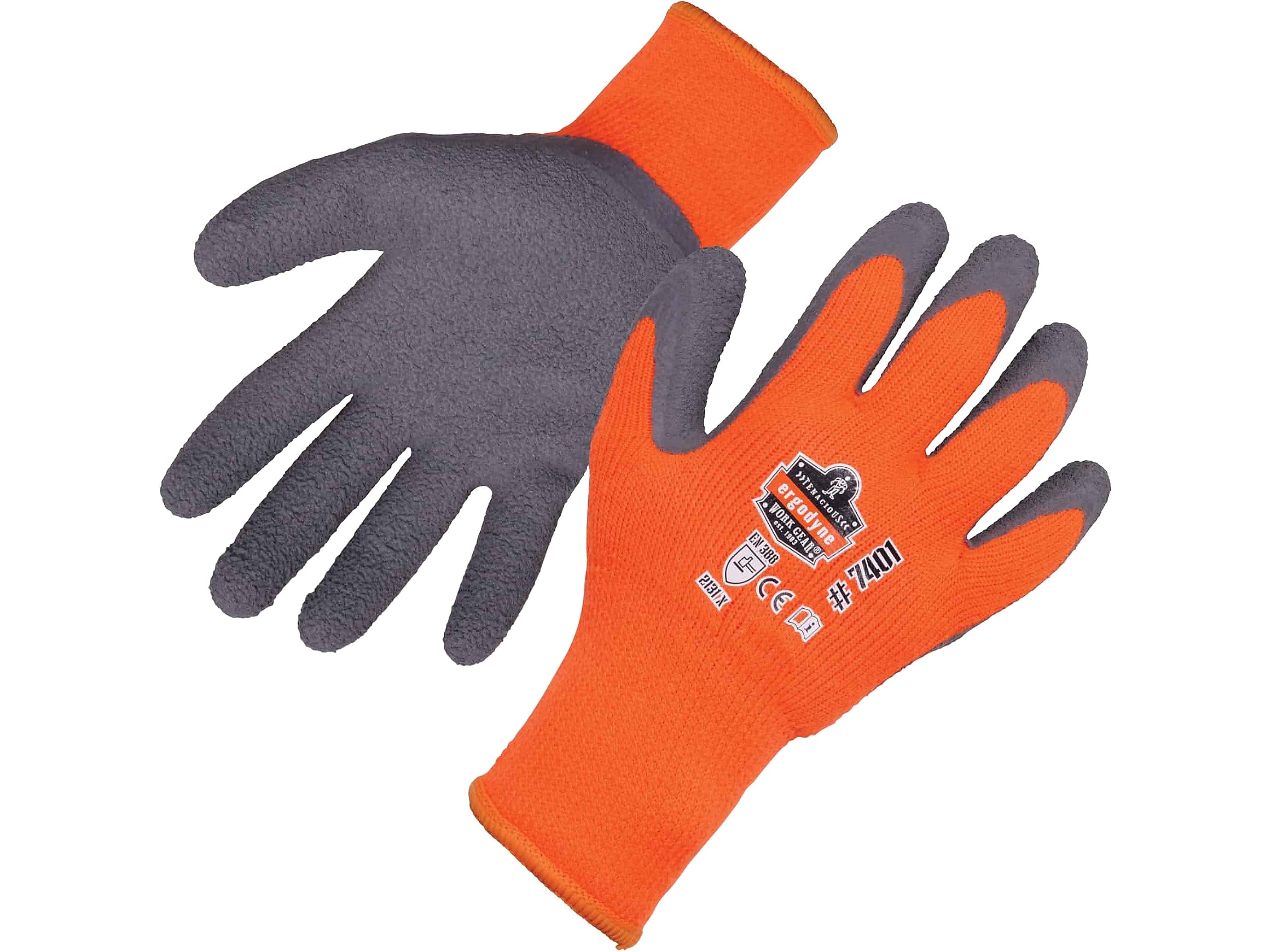 Ergodyne ProFlex 7401 Winter Work Gloves, Fleece Lined, Latex Coated Palm, 13 Gauge, A5 Cut Level, Orange, XL, 12/Pack