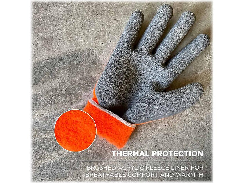 Ergodyne ProFlex 7401 Winter Work Gloves, Fleece Lined, Latex Coated Palm, 13 Gauge, A5 Cut Level, Orange, XL, 12/Pack