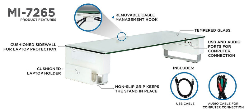 Mount-It! Tempered Glass Height Adjustable Monitor Riser With 3 USB Ports, Up to 32",  (MI-7265)