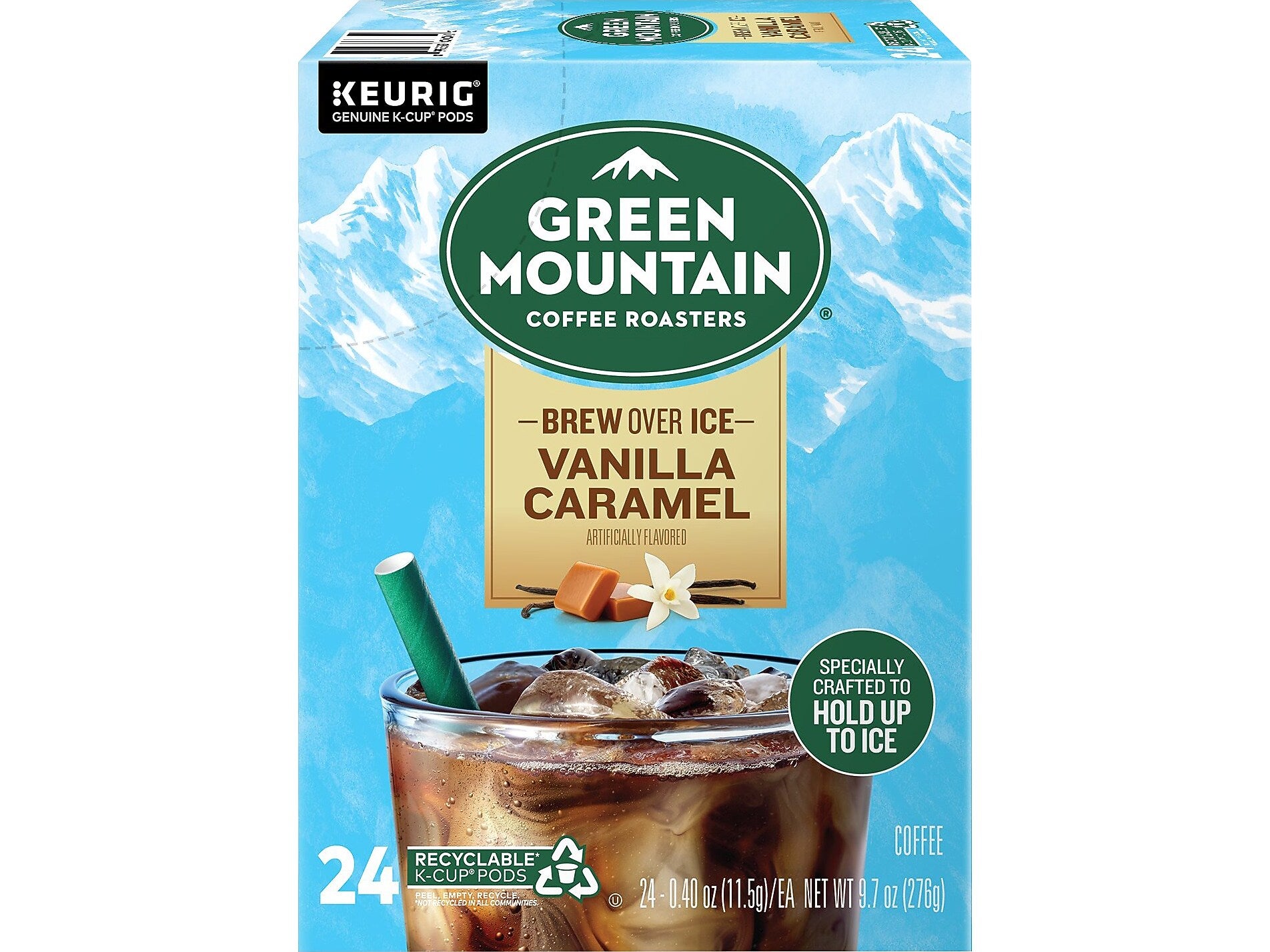 Green Mountain Brew-Over-Ice Vanilla Caramel Iced Coffee, 0.4 oz. Keurig® K-Cup® Pods, 24/Box (390283)