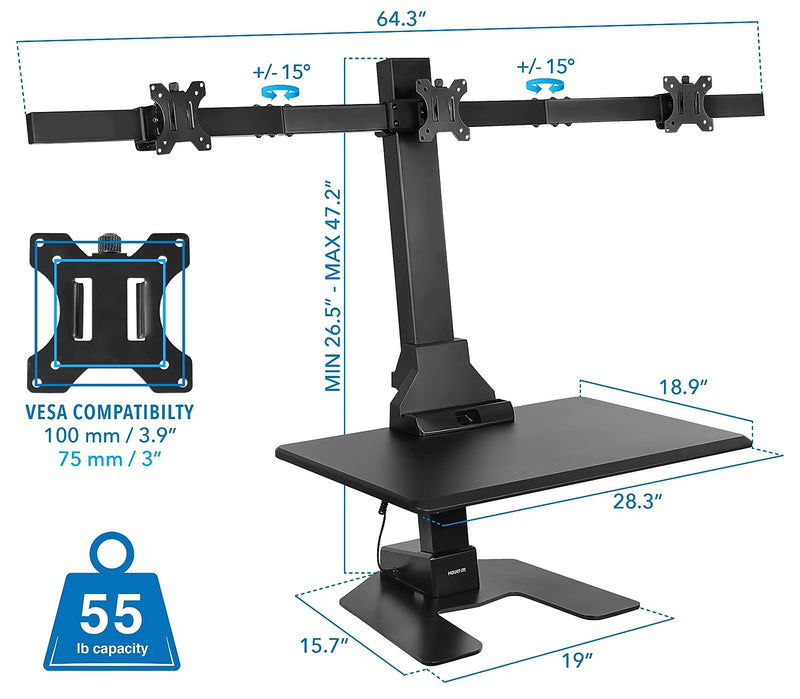 Mount-It! 28"W Adjustable Triple Monitor Mount, Black (MI-7983)