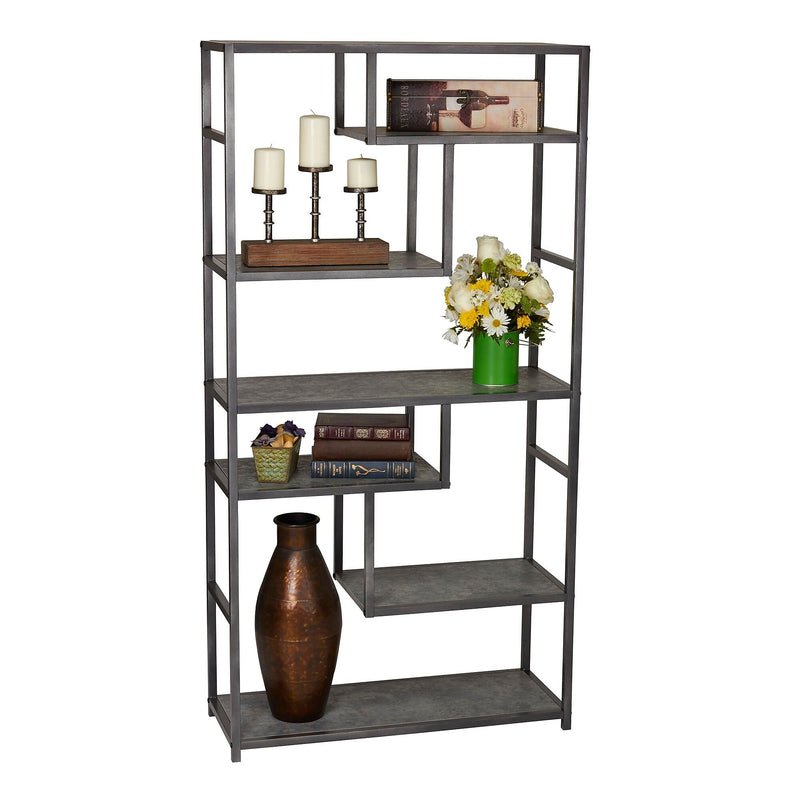 Household Essentials 65"H 6-Shelf Bookcase, Slate Faux Concrete (8090-1)
