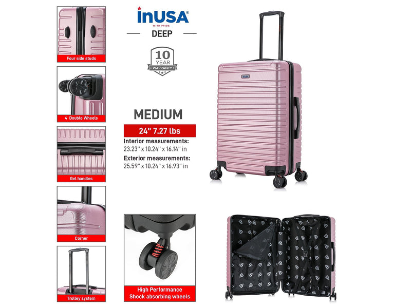 InUSA Deep 24" Hardside Suitcase, 4-Wheeled Spinner, TSA Checkpoint Friendly, Rose Gold (IUDEE00M-ROS)