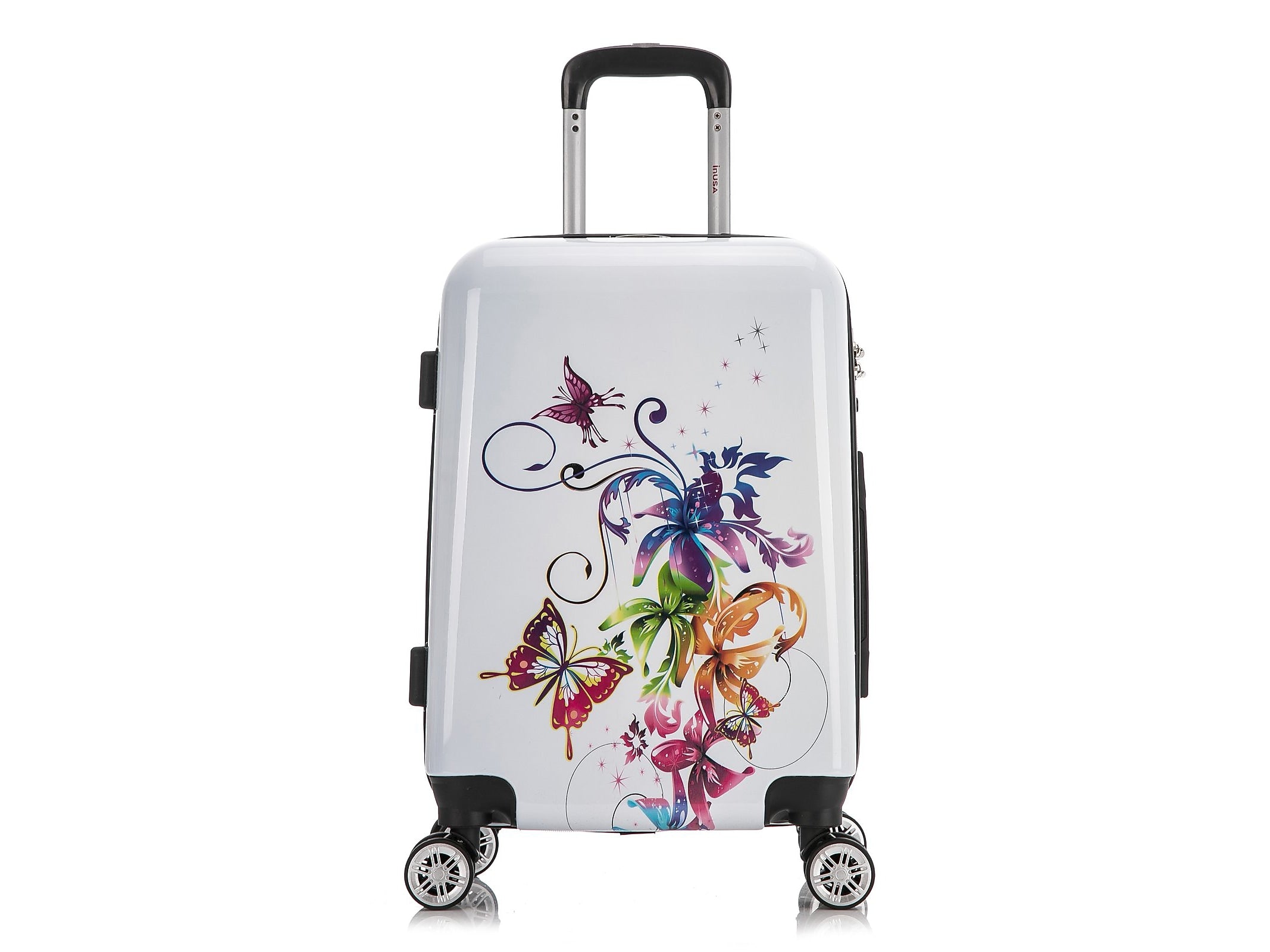 InUSA Fusion 20" Hardside Butterfly Carry-On Suitcase, 4-Wheeled Spinner, TSA Checkpoint Friendly, White (IUAPC00S-FUS)