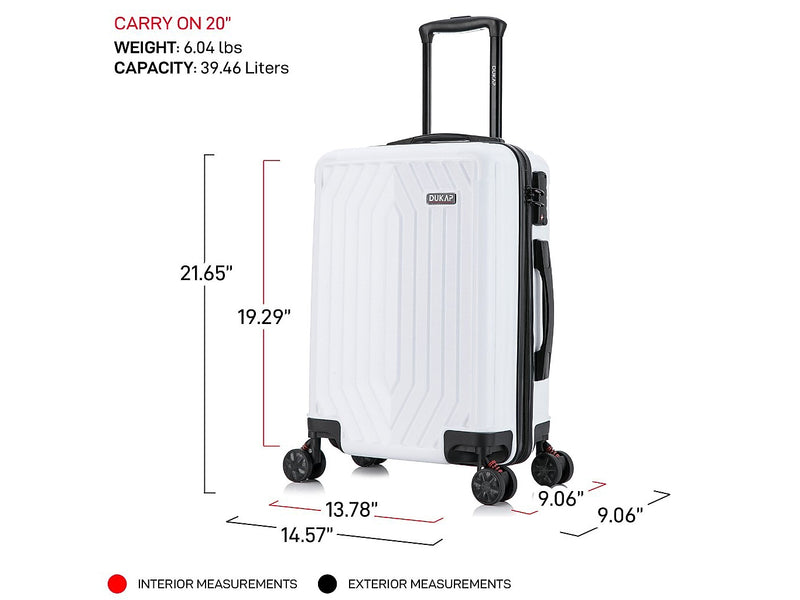 DUKAP Stratos 21.65" Hardside Carry-On Suitcase, 4-Wheeled Spinner, TSA Checkpoint Friendly, White (DKSTR00S-WHI)