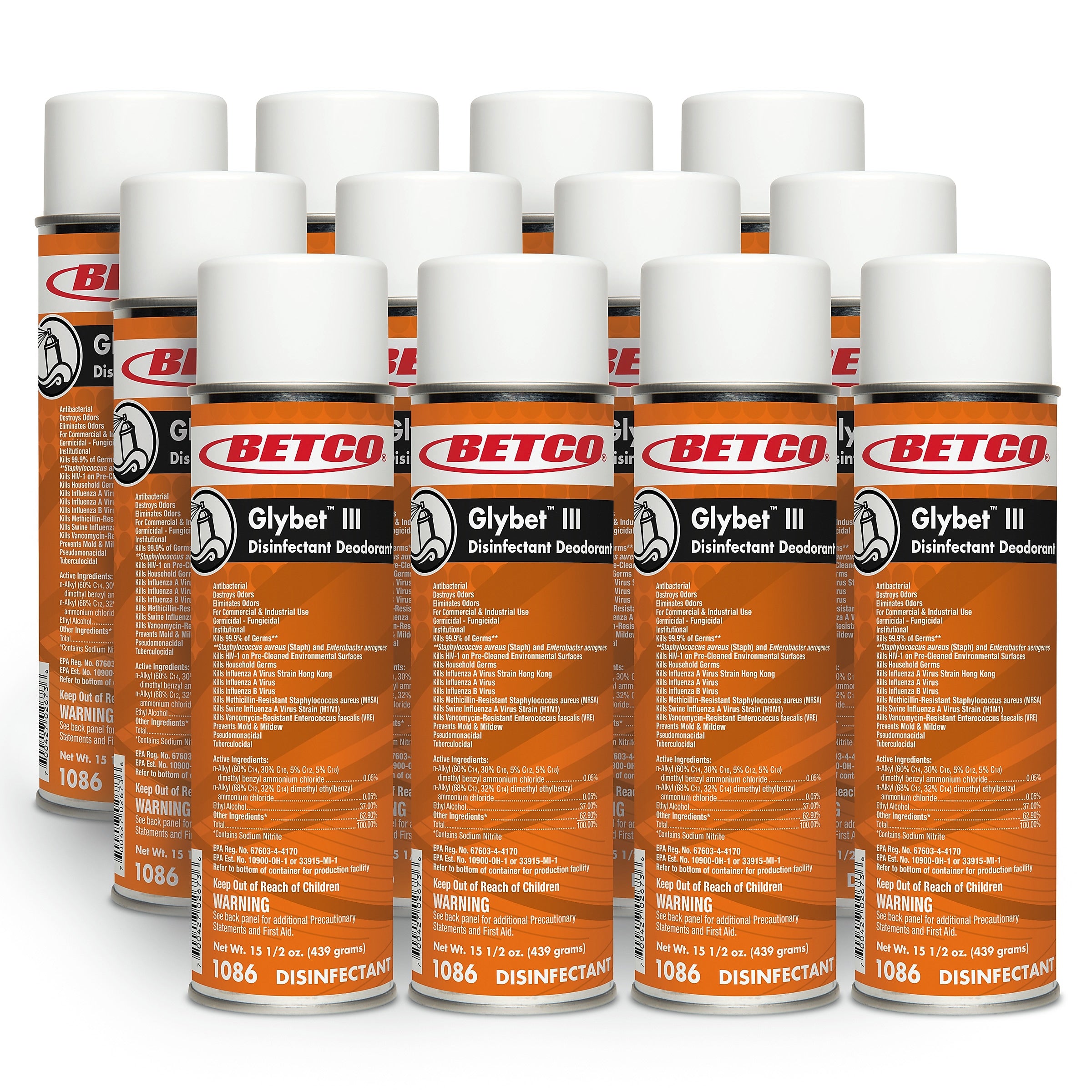 Betco Glybet III Disinfectant, Citrus Bouquet Scent, 15.5 Oz., 12/Carton (10862300)