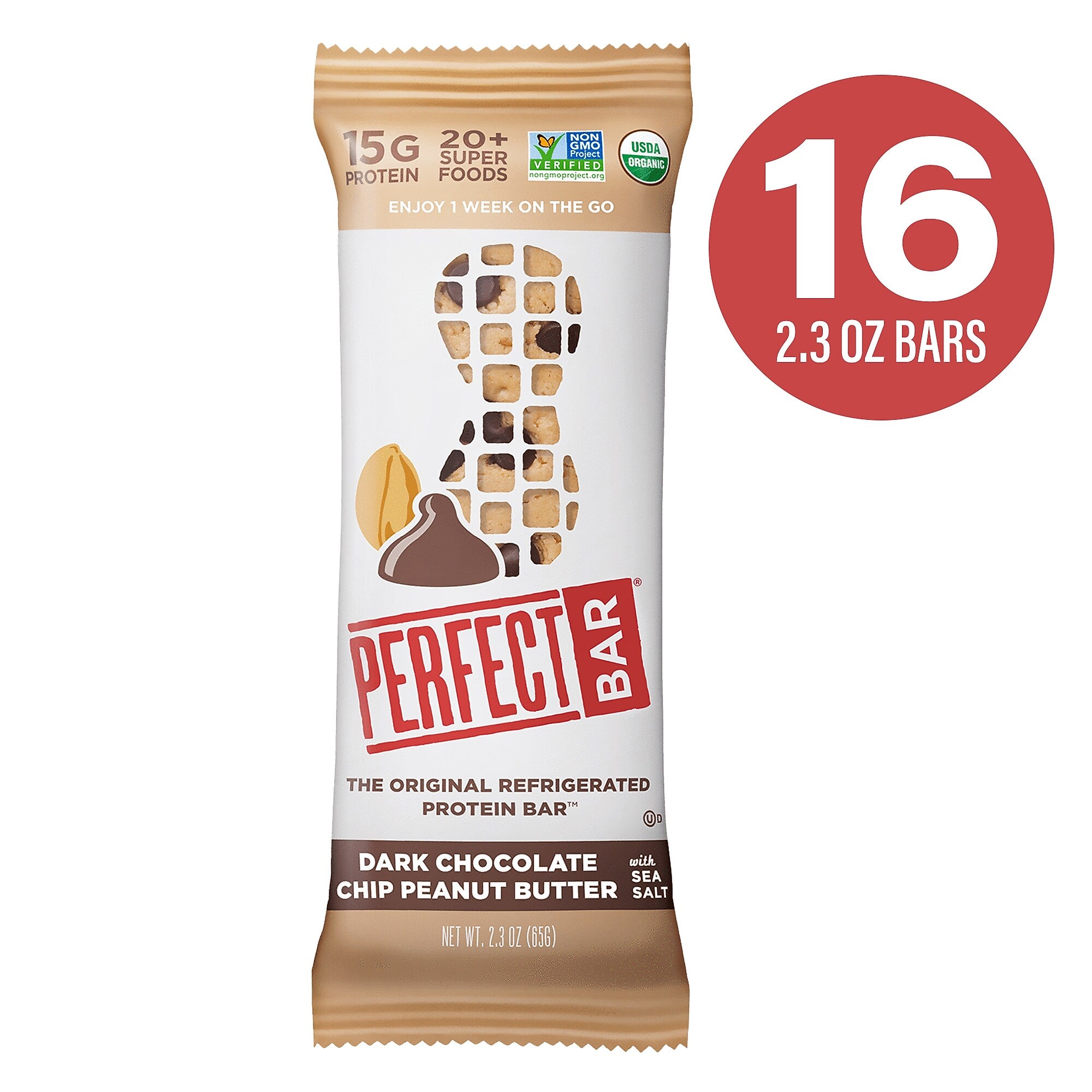 Perfect Snacks Gluten Free Dark Chocolate and Peanut Butter Protein Bar, 2.3 oz., 16 Bars/Box (307-00247)