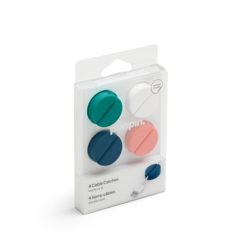 Poppin Plastic Cable Clips, 1.25", Assorted Colors, 4/Pack(104287)