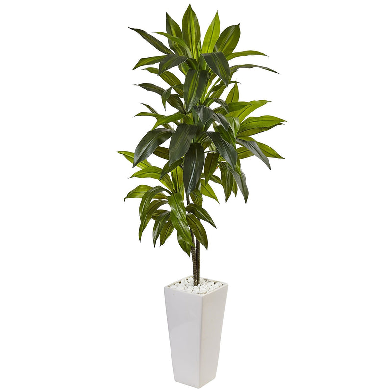 Nearly Natural 3’ Dracaena Plant in White Tower Planter (6969)