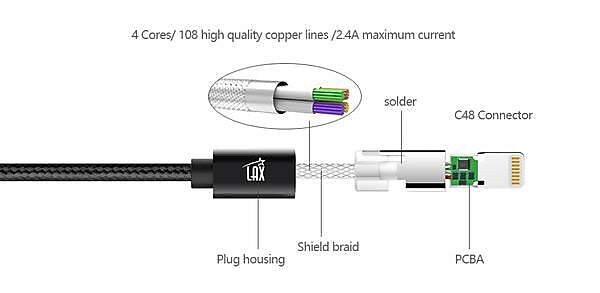 LAX Gadgets Lightning to USB-A Charging Cable, 4 ft., Black (LGHTMFI4FT-BLK)