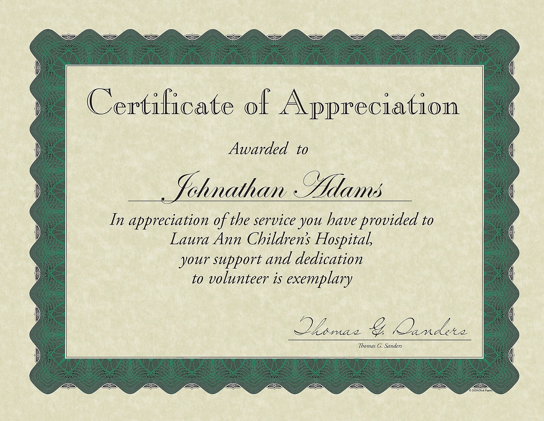 Great Papers Metallic Certificates, 8.5" x 11", Beige/Green, 100/Pack (934200)