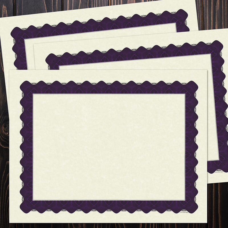 Great Papers Matte Certificates, 8.5" x 11", Beige/Purple, 100/Pack (961021)