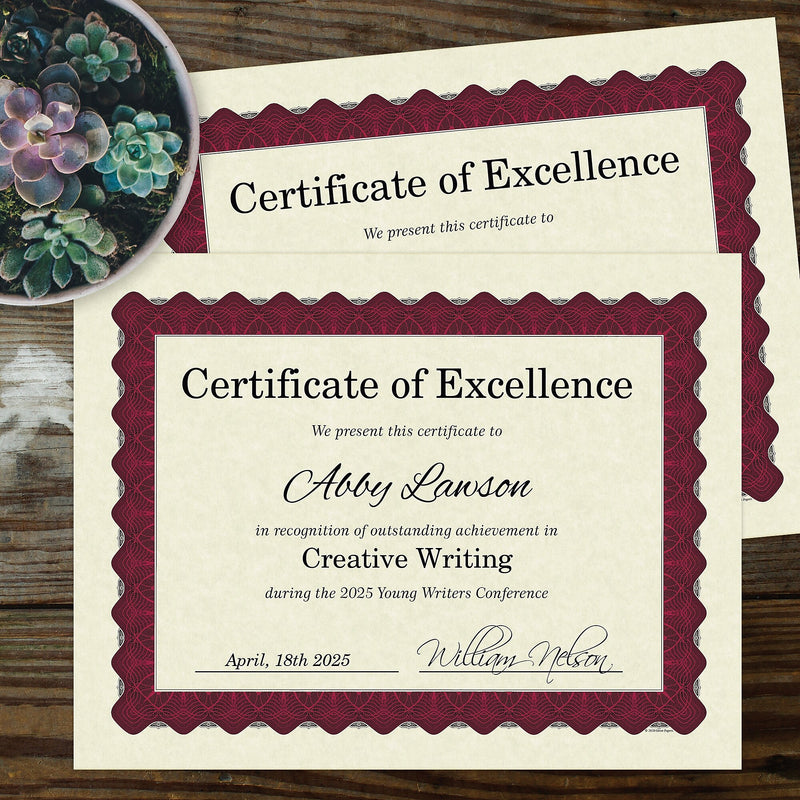Great Papers Certificates, 8.5" x 11", Beige/Metallic Red, 25/Pack (934125)