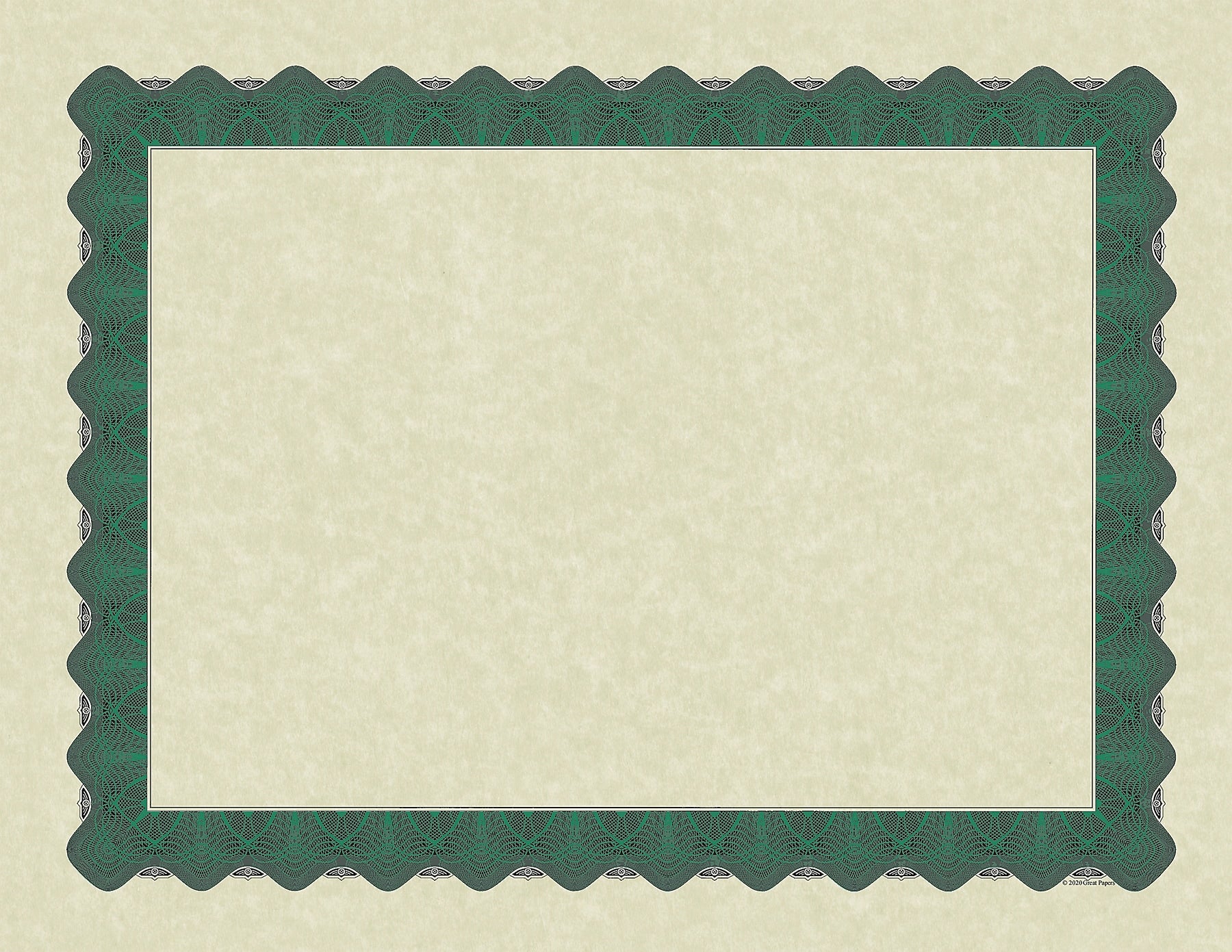 Great Papers Metallic Certificates, 8.5" x 11", Beige/Green, 100/Pack (934200)