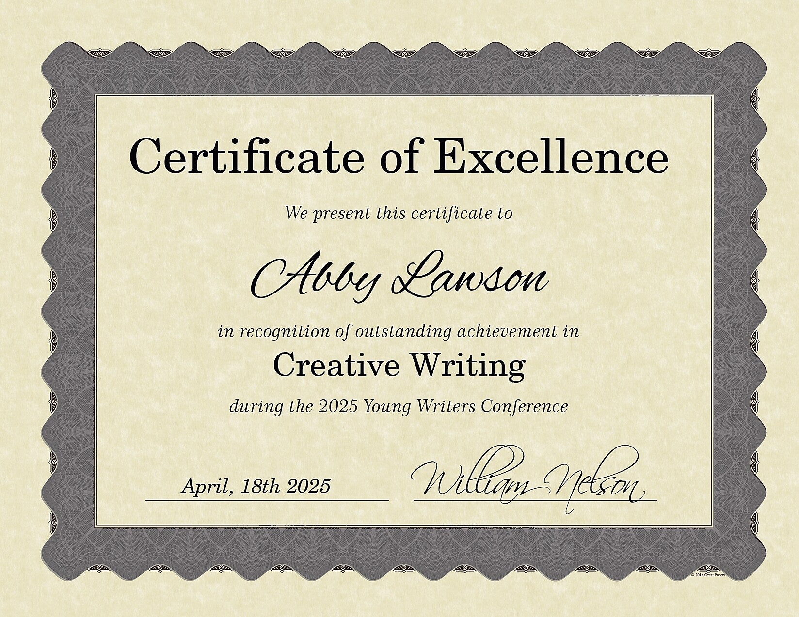 Great Papers Certificates, 8.5" x 11", Beige/Metallic Silver, 25/Pack (934325)