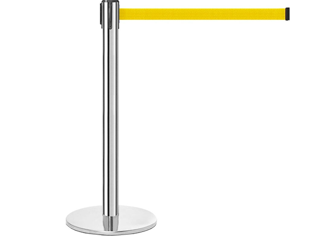 Queue Solutions QueuePro 300 2" Nylon Crowd Control Belt Barrier, Silver/Yellow (PRO300PS-YW160)