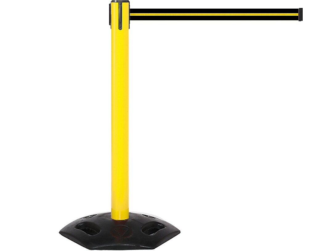 Queue Solutions WeatherMaster 300 2" Yellow Nylon Crowd Control Belt Barrier, Yellow/Black (WMR300Y-BYW160)
