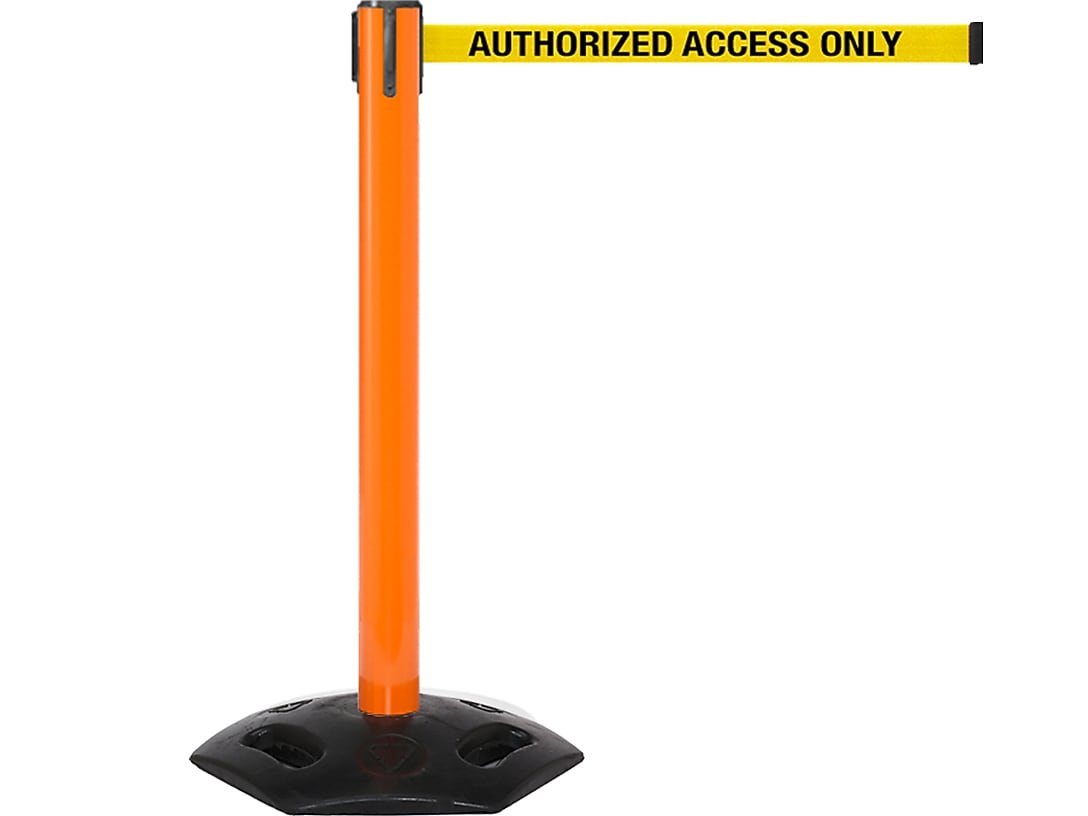 Queue Solutions WeatherMaster 300 2" Nylon Crowd Control Belt Barrier, Orange/Yellow (WMR300O-YBA160)