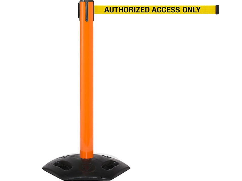 Queue Solutions WeatherMaster 300 2" Nylon Crowd Control Belt Barrier, Orange/Yellow (WMR300O-YBA160)