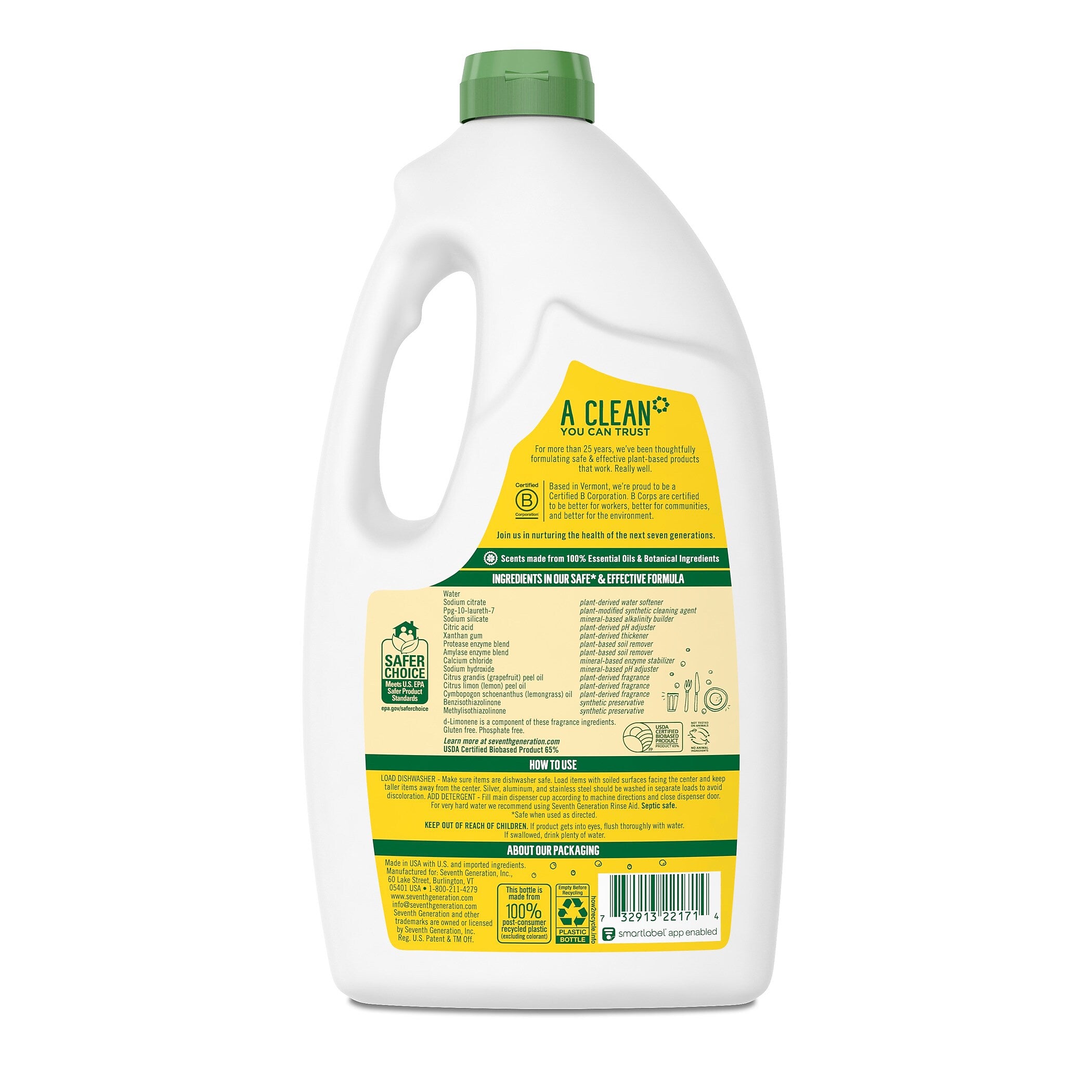 Seventh Generation Powerful Dishwasher Detergent Liquid, Lemon Scent, 42 oz., (SEV 22171)