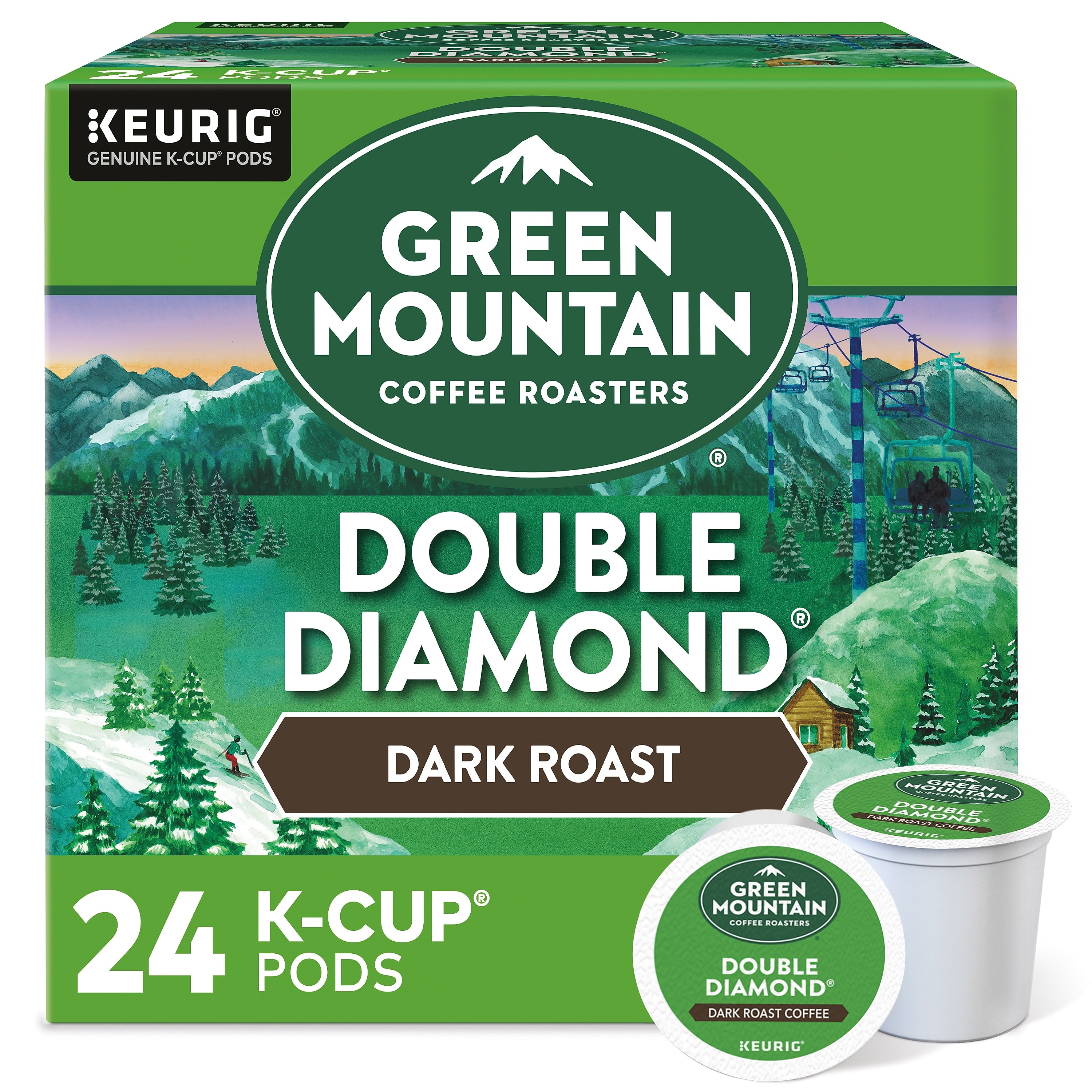 Green Mountain Double Diamond Coffee, Dark Roast, 0.40 oz. Keurig® K-Cup® Pods, 24/Box (4066)