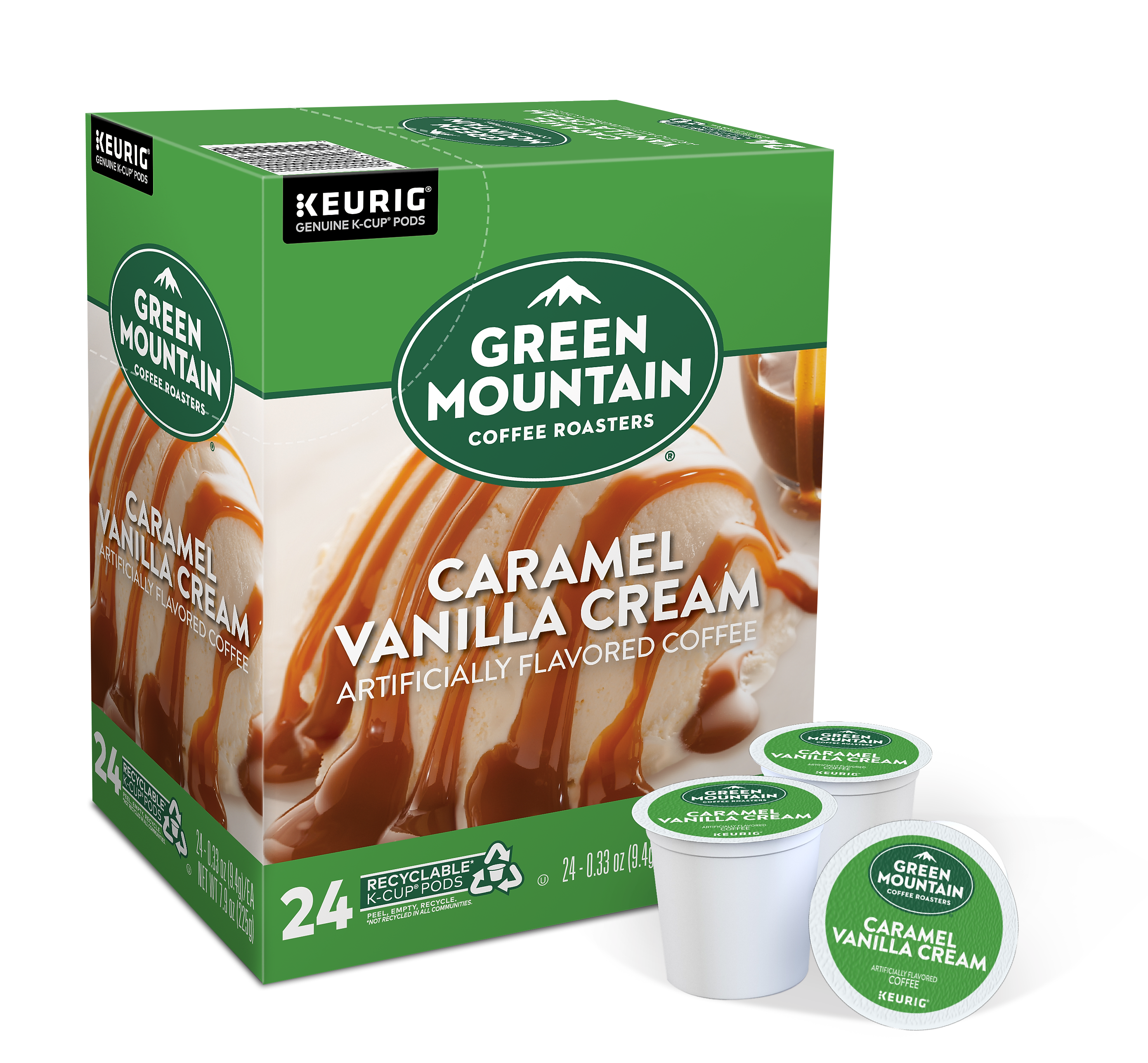 Green Mountain Caramel Vanilla Cream Coffee Keurig® K-Cup® Pods, Light Roast, 24/Box (6700)