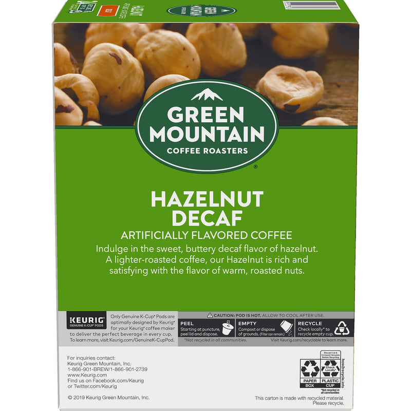 Green Mountain Hazelnut Decaf Coffee, Light Roast, 0.33 oz. Keurig® K-Cup® Pods, 24/Box (7792)