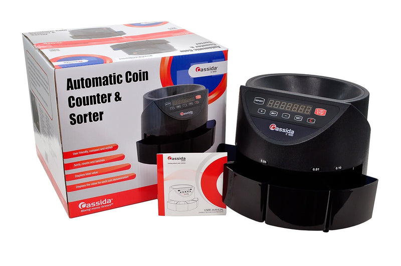 Cassida C100 Coin Sorter, 4 Compartments, Black (C100)