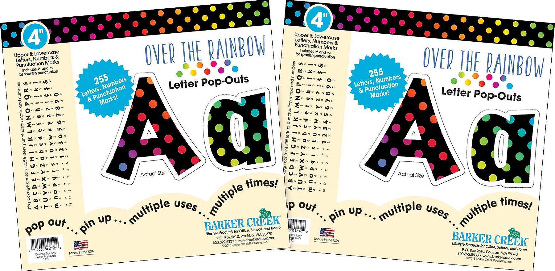 Barker Creek Over the Rainbow  4" Letters and Numbers, Multicolored, 510/Pack (BC3636)