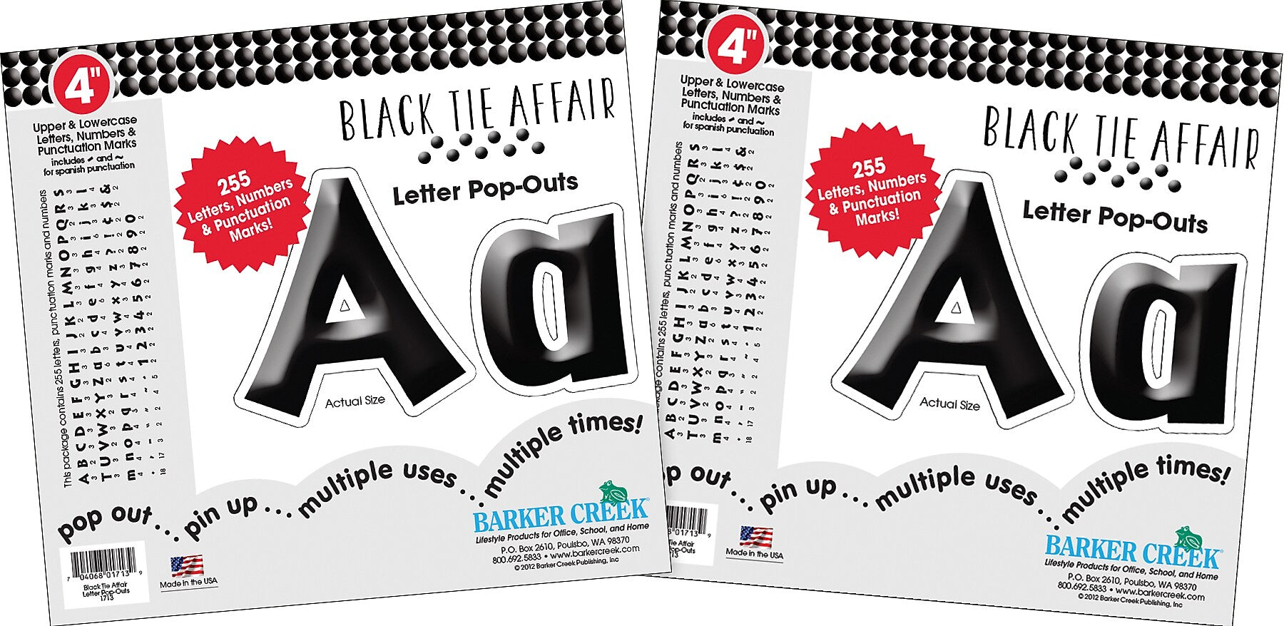 Barker Creek Black Tie Affair  4" Letters and Numbers, Black, 510/Pack (BC3637)