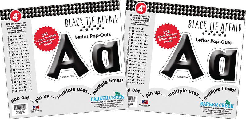 Barker Creek Black Tie Affair  4" Letters and Numbers, Black, 510/Pack (BC3637)