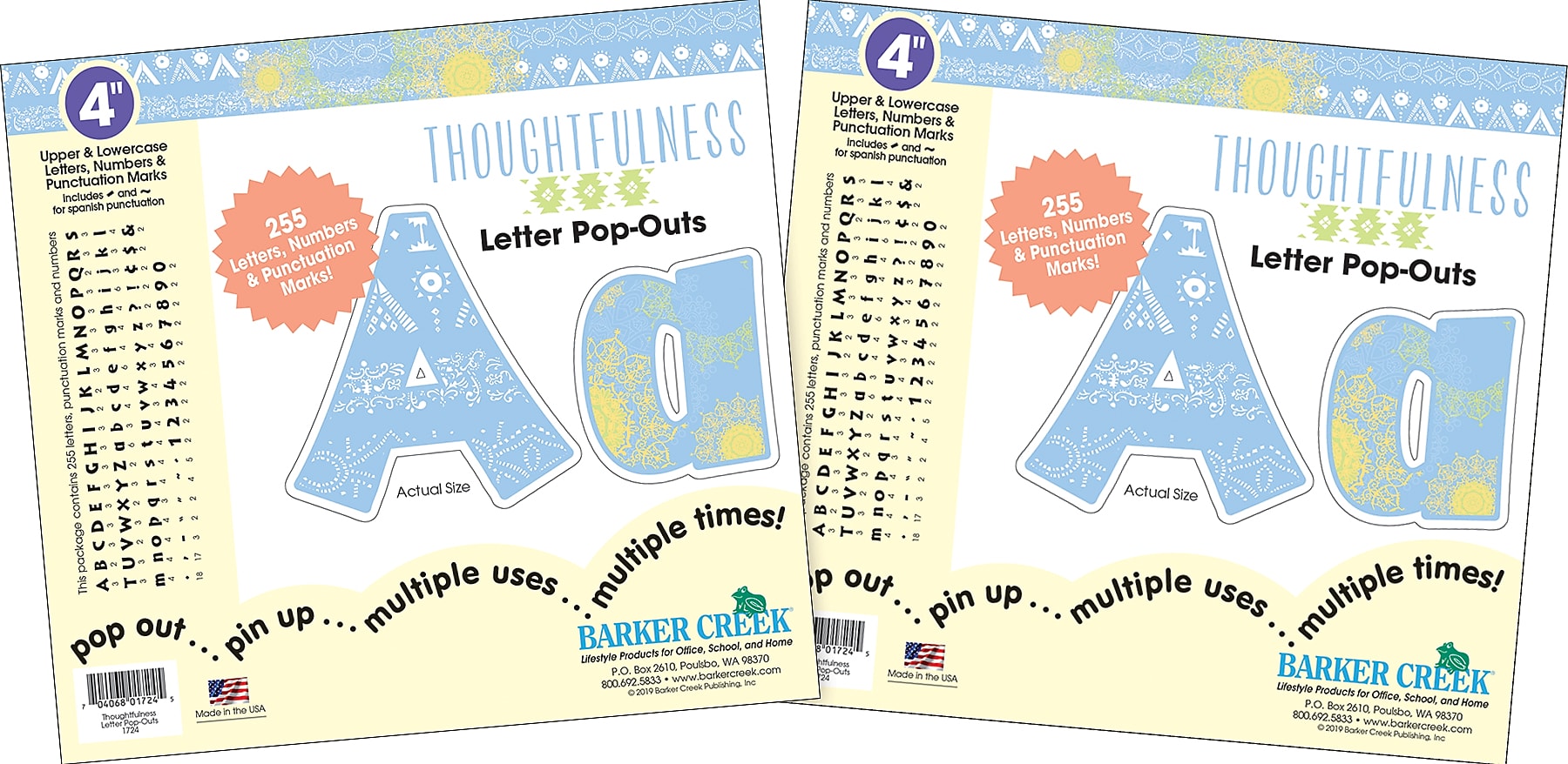 Barker Creek Thoughtfulness  4" Letters and Numbers, Multicolored, 510/Pack (BC3755)