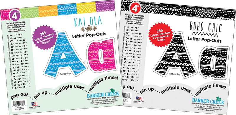 Barker Creek Bohemian & Kai Ola  4" Letters and Numbers, Multicolored, 510/Pack (BC3859)