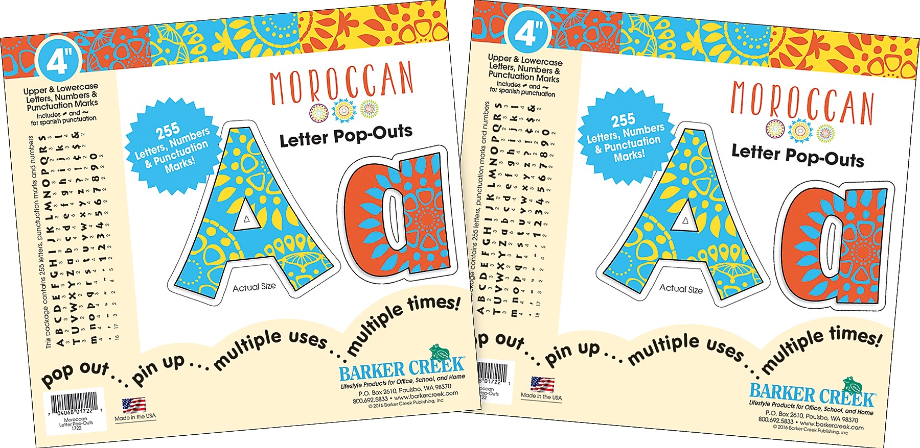 Barker Creek Moroccan  4" Letters and Numbers, Multicolored, 510/Pack (BC3645)