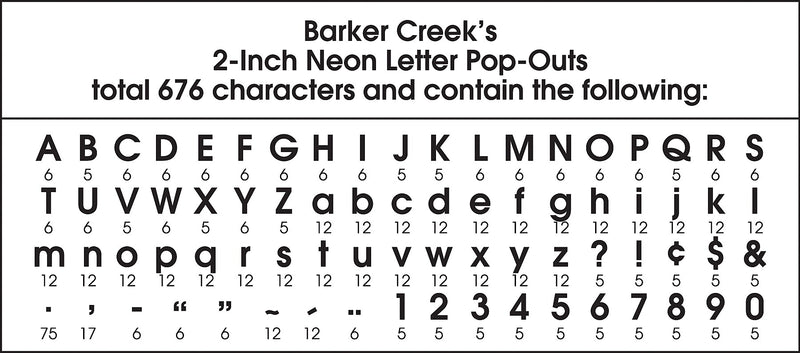 Barker Creek Neon  2" Letters and Numbers, Multicolored, 676/Pack (LL1901)