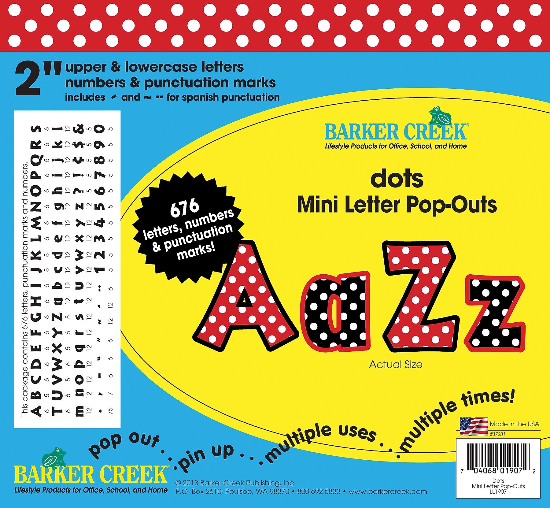 Barker Creek Dots  2" Letters and Numbers, Multicolored, 676/Pack (LL1907)