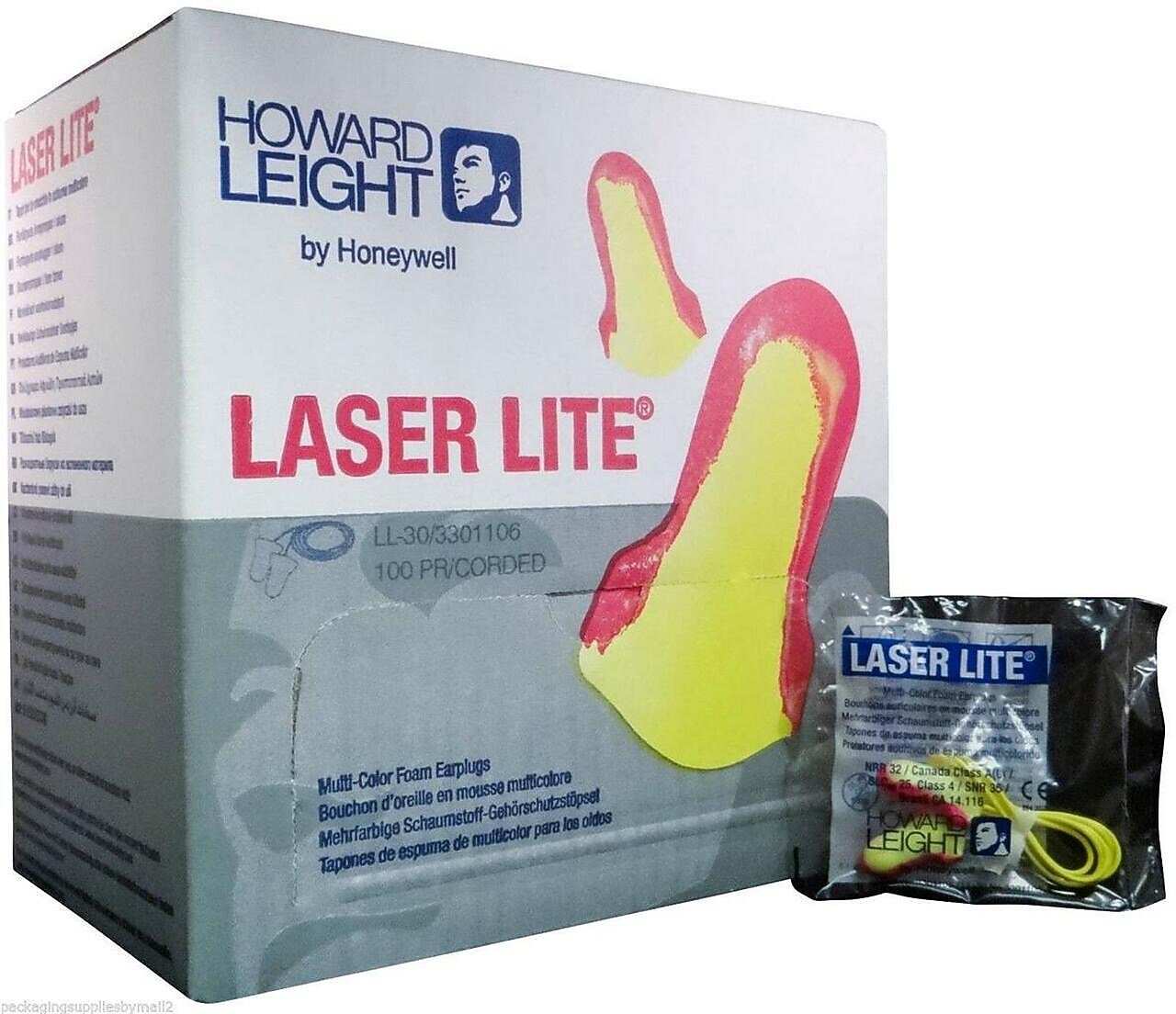 Howard Leight Laser Lite Corded Earplugs, 32 dB, Magenta/Yellow, 100/Box (LL-30)