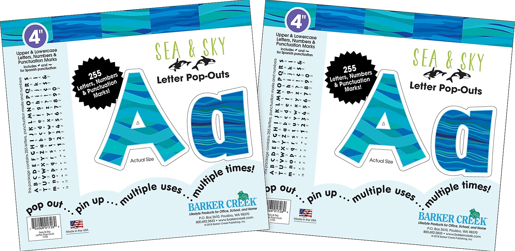 Barker Creek Sea & Sky  4" Letters and Numbers, Multicolored, 510/Pack (BC3975)