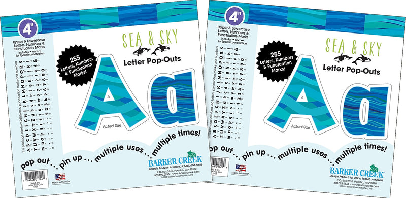 Barker Creek Sea & Sky  4" Letters and Numbers, Multicolored, 510/Pack (BC3975)